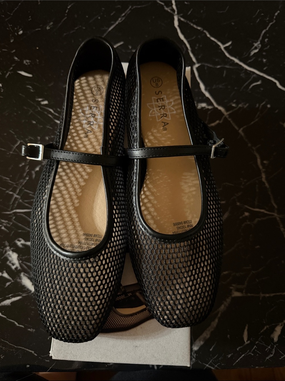 Serra Black Mesh Mary Jane Flats with Adjustable Strap